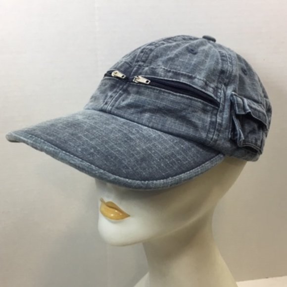 DPC Zip Pockets Cotton Blue Gray Baseball Cap Hat Adjustable - Picture 1 of 7